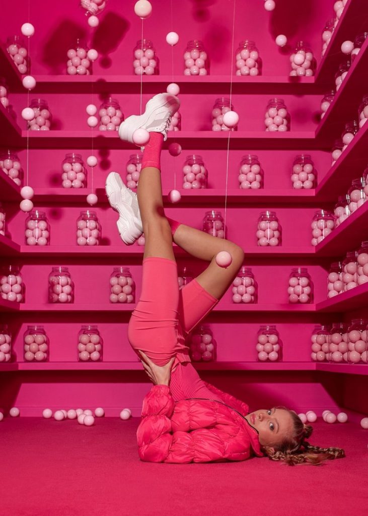 pink, fashion, woman, model, young, sportswear, posing, creativity, gymnastics, design, modern, futuristic, creative photography, colorful, youth, exercise, expression, sports socks, minimalism, cosmetics